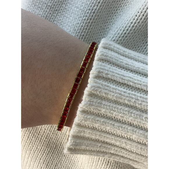 Tennis Red Ruby Sterling silver 925 Gold plated Bracelet 7” inch 4MM - Picture 1 of 12